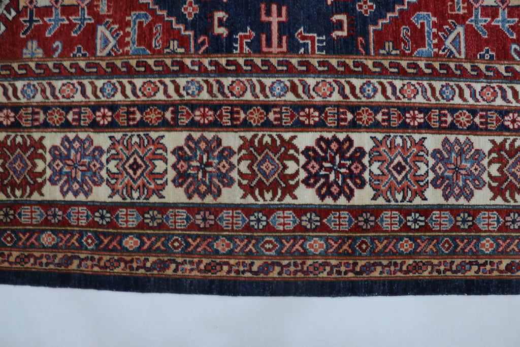 9x12 Blue Super Kazak Geometric Area Rug | Handmade Wool & Cotton Rug