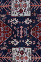 9x12 Blue Super Kazak Geometric Area Rug | Handmade Wool & Cotton Rug