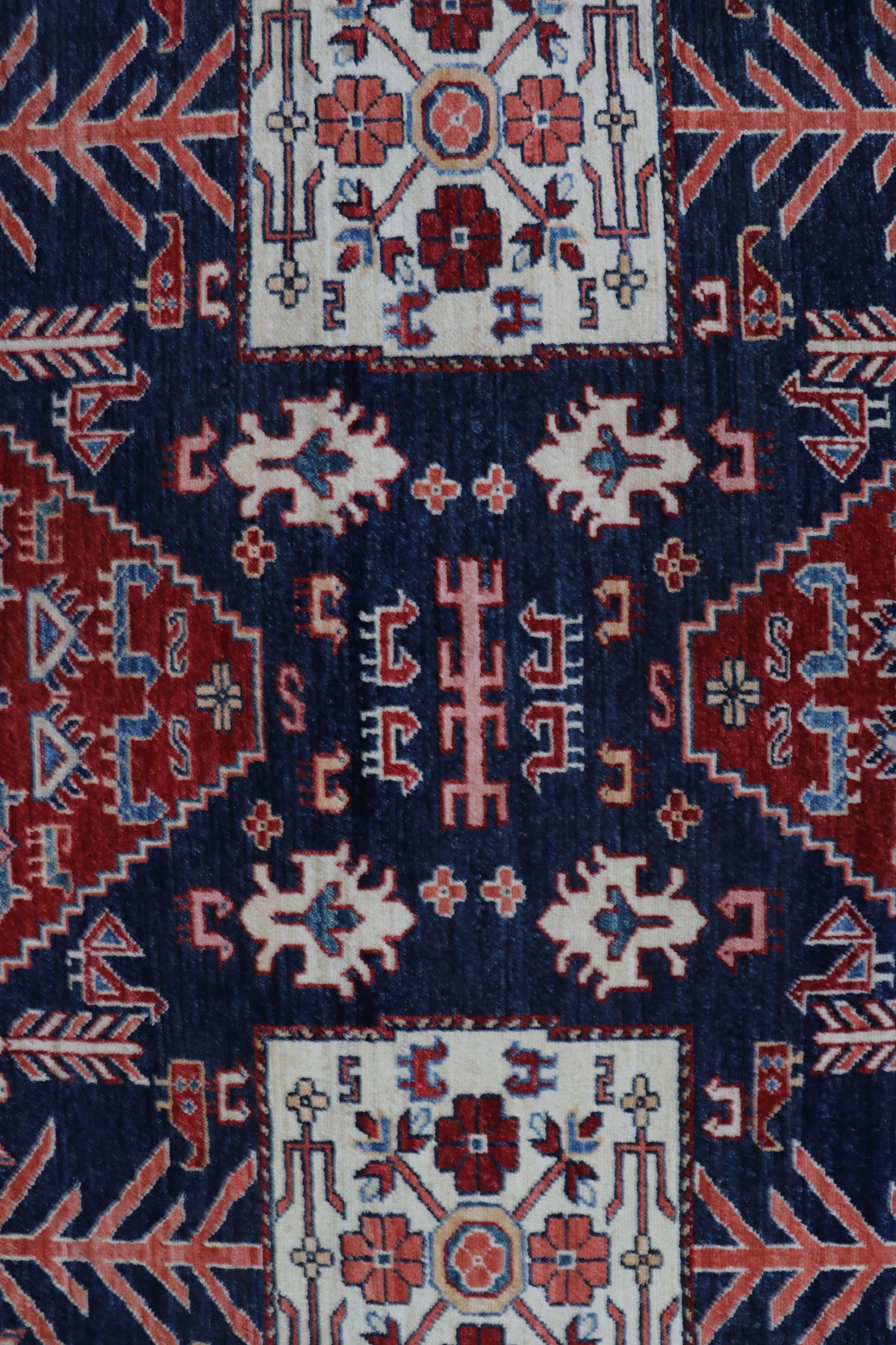 9x12 Blue Super Kazak Geometric Area Rug | Handmade Wool & Cotton Rug