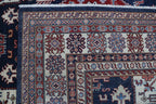 9x12 Blue Super Kazak Geometric Area Rug | Handmade Wool & Cotton Rug