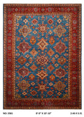 8x11 Blue Super Kazak geometric handmade wool and cotton area rug