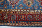 8x11 Blue Super Kazak Geometric Area Rug | Handmade Wool & Cotton Rug
