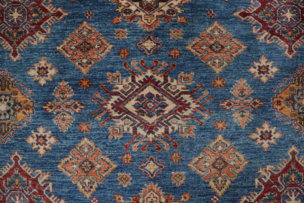 8x11 Blue Super Kazak Geometric Area Rug | Handmade Wool & Cotton Rug