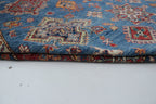 8x11 Blue Super Kazak Geometric Area Rug | Handmade Wool & Cotton Rug