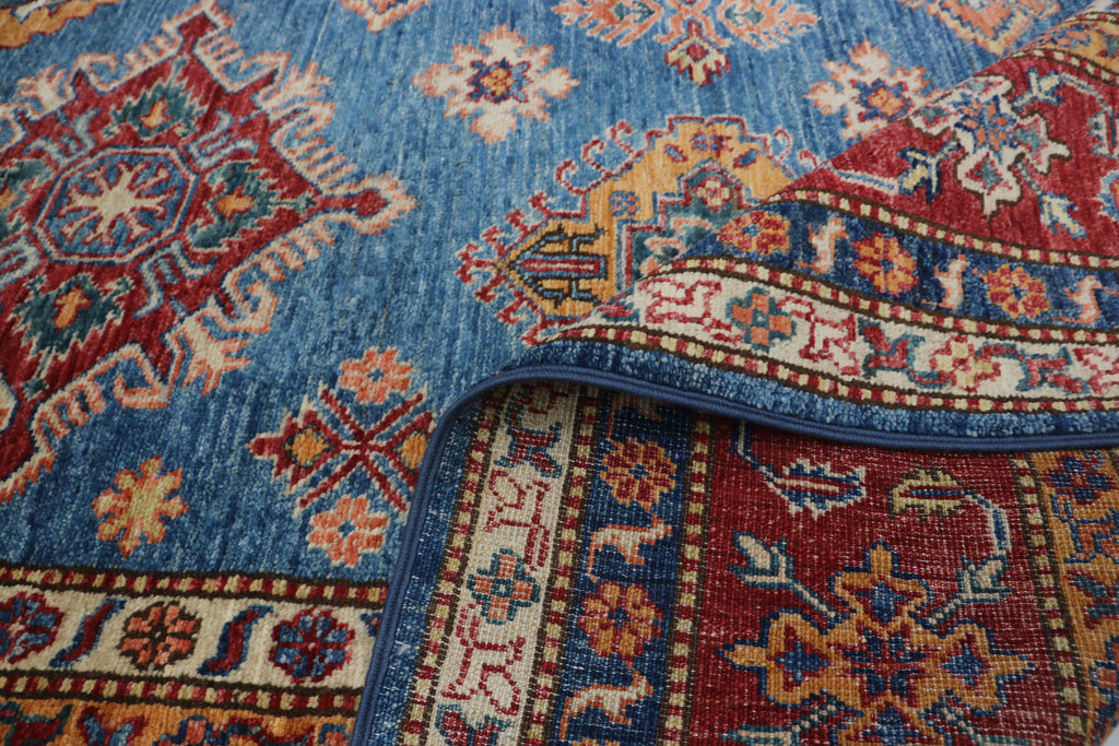8x11 Blue Super Kazak Geometric Area Rug | Handmade Wool & Cotton Rug