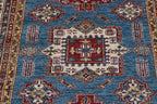 5x6 Blue & Beige Super Kazak Geometric Handmade Cotton & Wool Rug | Premium Luxury Area Rug
