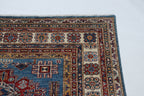 5x6 Blue & Beige Super Kazak Geometric Handmade Cotton & Wool Rug | Premium Luxury Area Rug