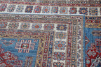 5x6 Blue & Beige Super Kazak Geometric Handmade Cotton & Wool Rug | Premium Luxury Area Rug