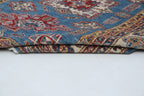 5x6 Blue & Beige Super Kazak Geometric Handmade Cotton & Wool Rug | Premium Luxury Area Rug