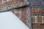 5x6 Blue & Beige Super Kazak Geometric Handmade Cotton & Wool Rug | Premium Luxury Area Rug