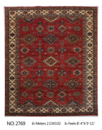8.5x9 Red Super Kazak geometric handmade wool and cotton area rug