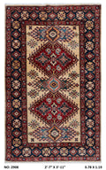 3x4 Beige and Blue Super Kazak Handmade Wool Cotton Geometric Area Rug