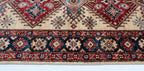 3x4 Beige & Blue Super Kazak Area Rug | Handmade Wool & Cotton Geometric Rug