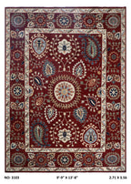 10x14 Red Chobi Area Rug | Handmade Wool & Cotton Floral Rug | Luxury Chobi Rug