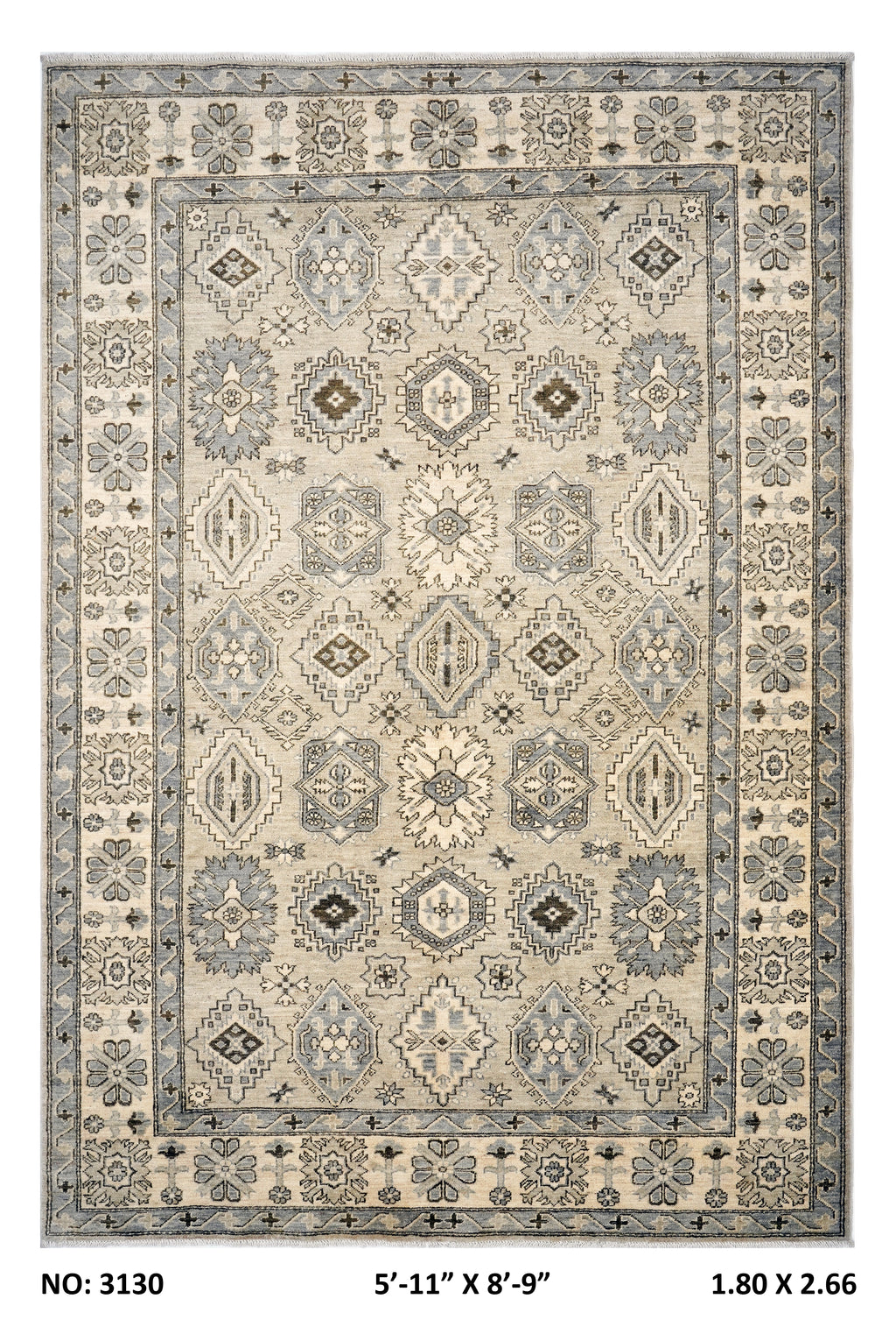 6x9 Gray & Beige Chobi Area Rug | Handmade Wool & Cotton Floral Rug | Luxury Chobi Rug