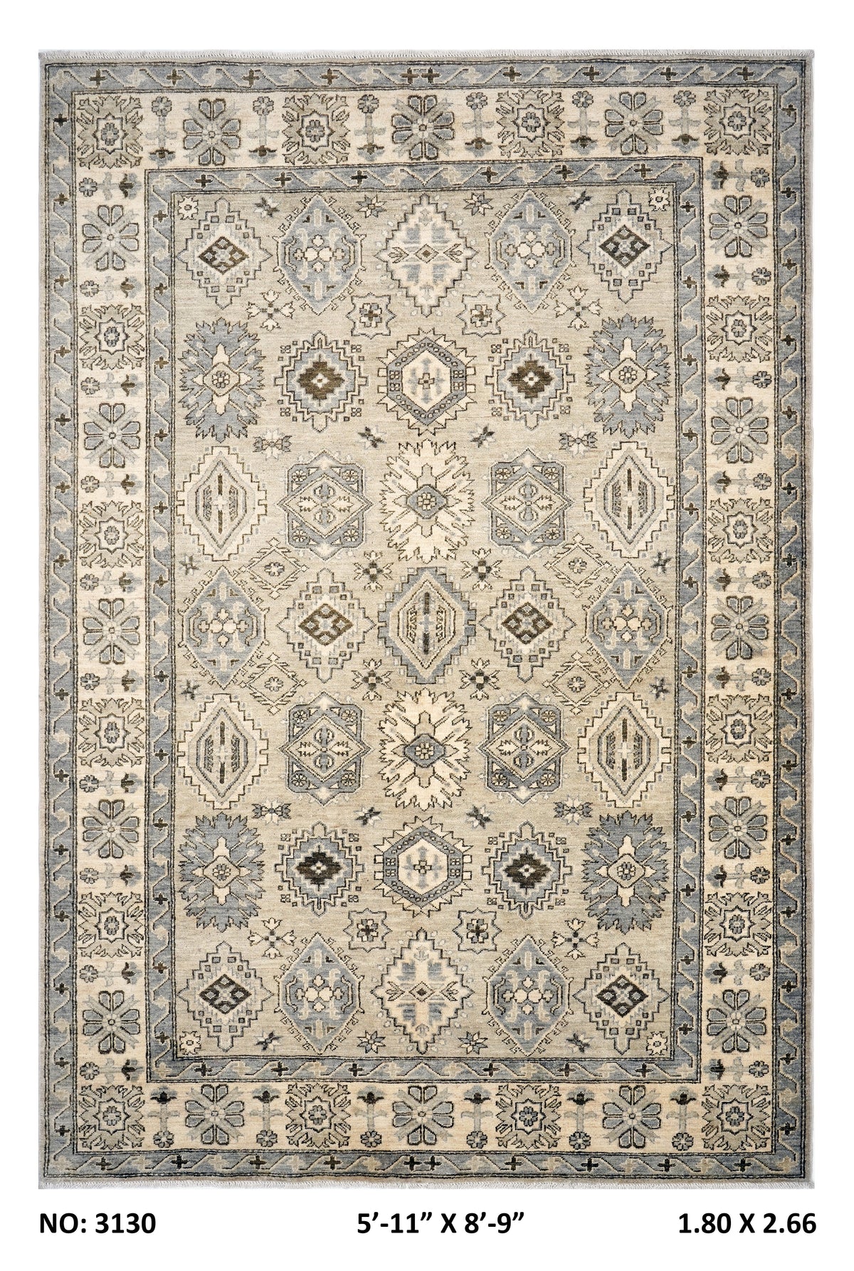 6x9 Gray & Beige Chobi Area Rug | Handmade Wool & Cotton Floral Rug | Luxury Chobi Rug