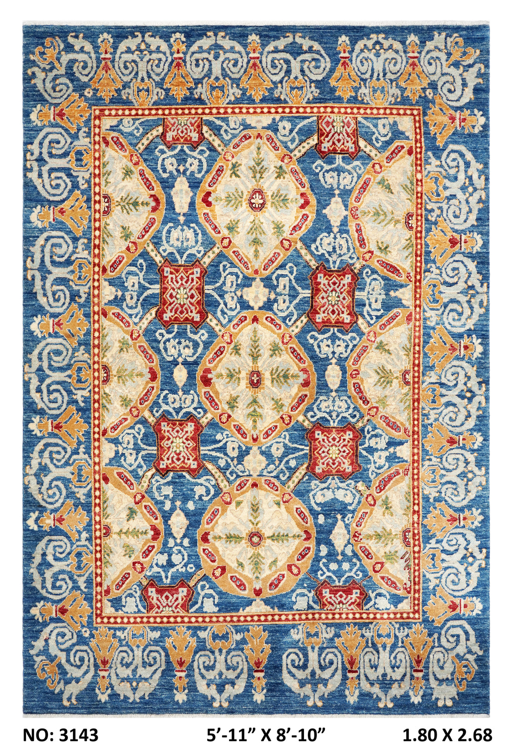 6x9 Blue Chobi Handmade Wool Cotton Floral Area Rug