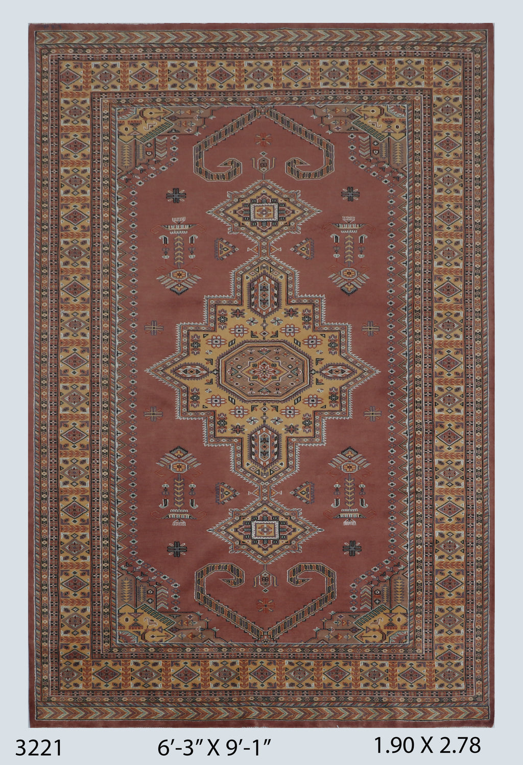 6x9 Orange Kafkazi geometric handmade wool and cotton area rug