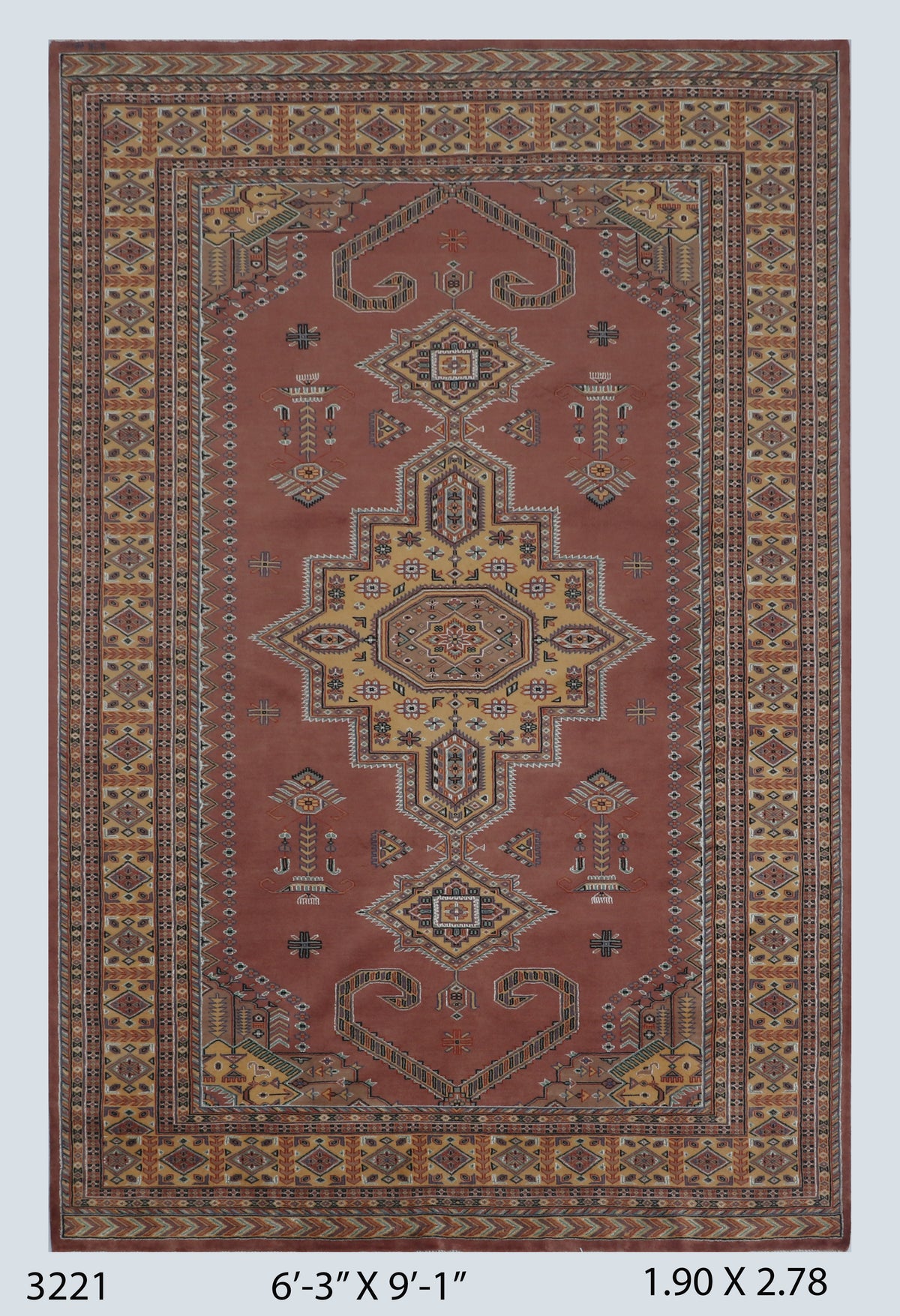 6x9 Orange Kafkazi geometric handmade wool and cotton area rug