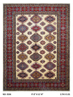 9x12 Beige Super Kazak geometric handmade wool and cotton area rug