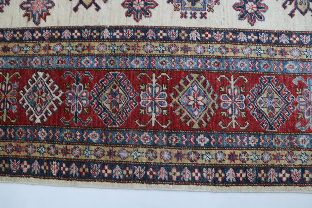9x12 Beige Super Kazak Geometric Area Rug | Handmade Wool & Cotton Rug