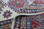 9x12 Beige Super Kazak Geometric Area Rug | Handmade Wool & Cotton Rug