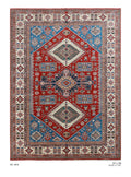 8x11 Red Super Kazak geometric handmade wool and cotton area rug