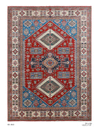 8x11 Red Super Kazak geometric handmade wool and cotton area rug