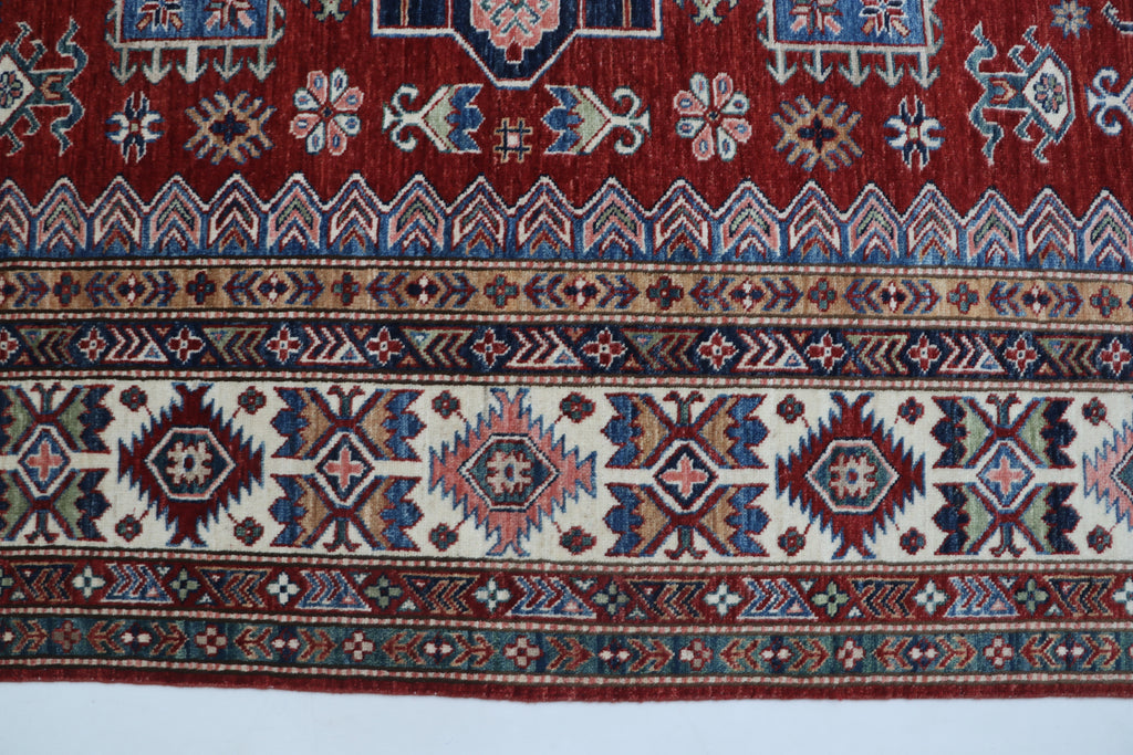8x11 Red Super Kazak Geometric Area Rug | Handmade Wool & Cotton Rug