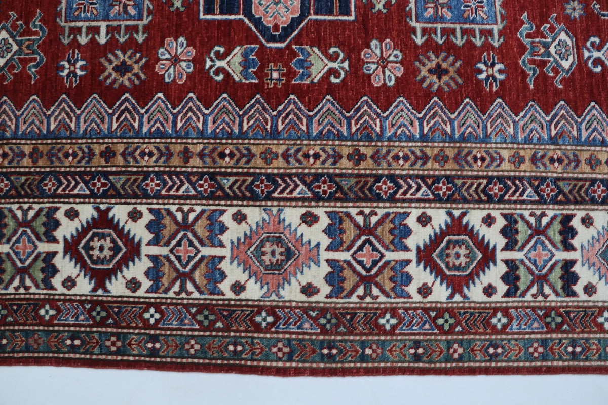 8x11 Red Super Kazak Geometric Area Rug | Handmade Wool & Cotton Rug