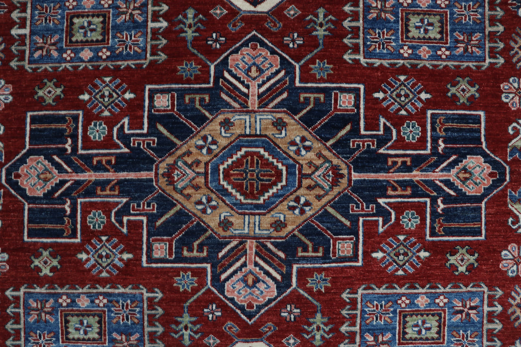 8x11 Red Super Kazak Geometric Area Rug | Handmade Wool & Cotton Rug