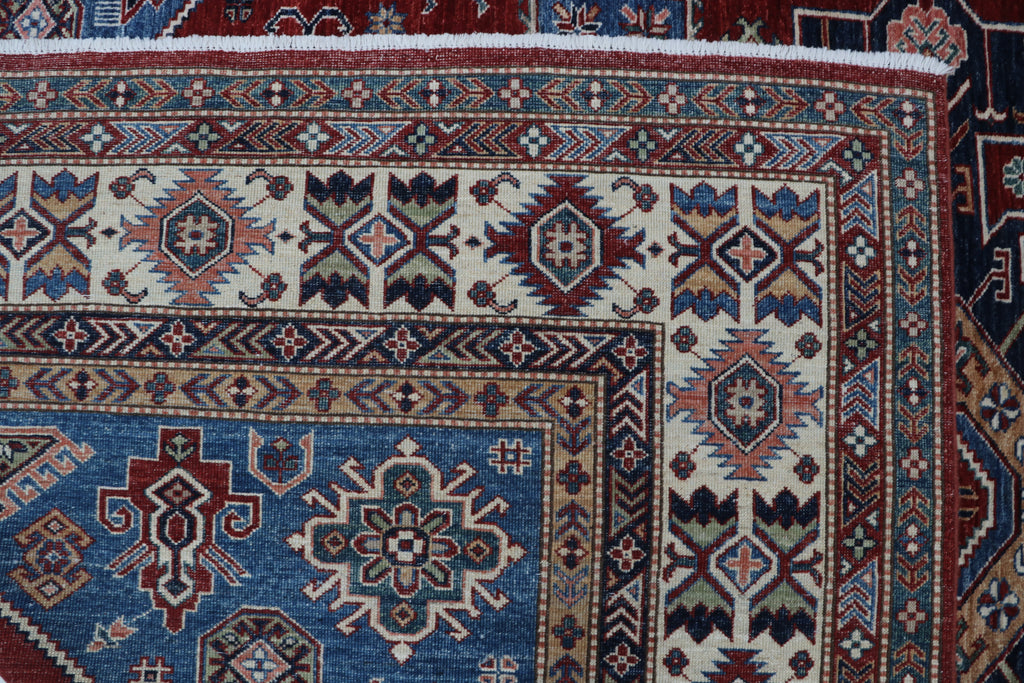 8x11 Red Super Kazak Geometric Area Rug | Handmade Wool & Cotton Rug