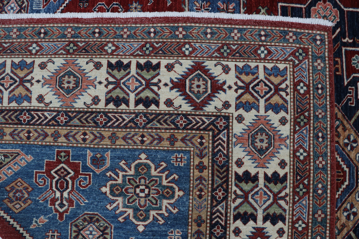 8x11 Red Super Kazak Geometric Area Rug | Handmade Wool & Cotton Rug