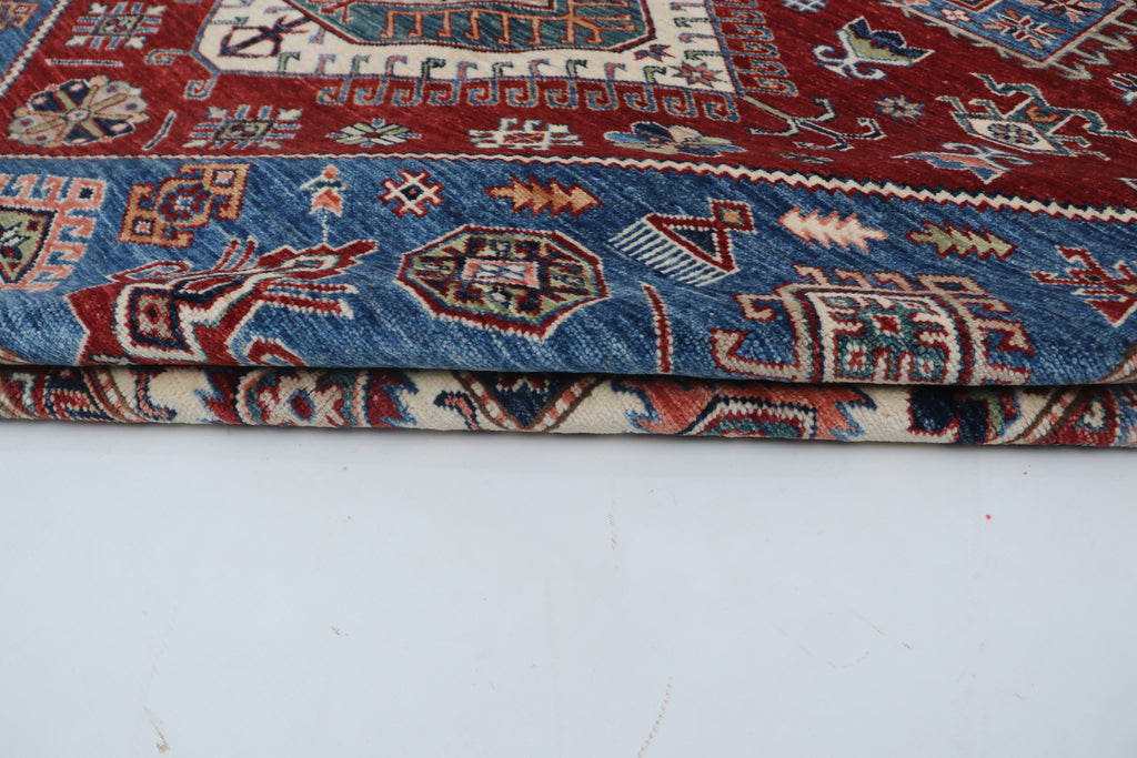 8x11 Red Super Kazak Geometric Area Rug | Handmade Wool & Cotton Rug