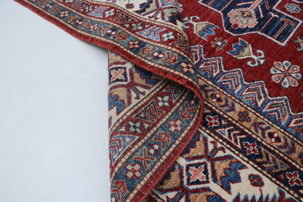 8x11 Red Super Kazak Geometric Area Rug | Handmade Wool & Cotton Rug