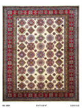 Red and beige Super Kazak handmade geometric cotton and wool rug
