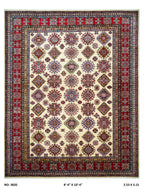 Red and beige Super Kazak handmade geometric cotton and wool rug