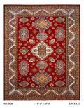 8x10 Red Super Kazak geometric handmade wool and cotton area rug