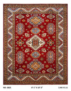 8x10 Red Super Kazak geometric handmade wool and cotton area rug