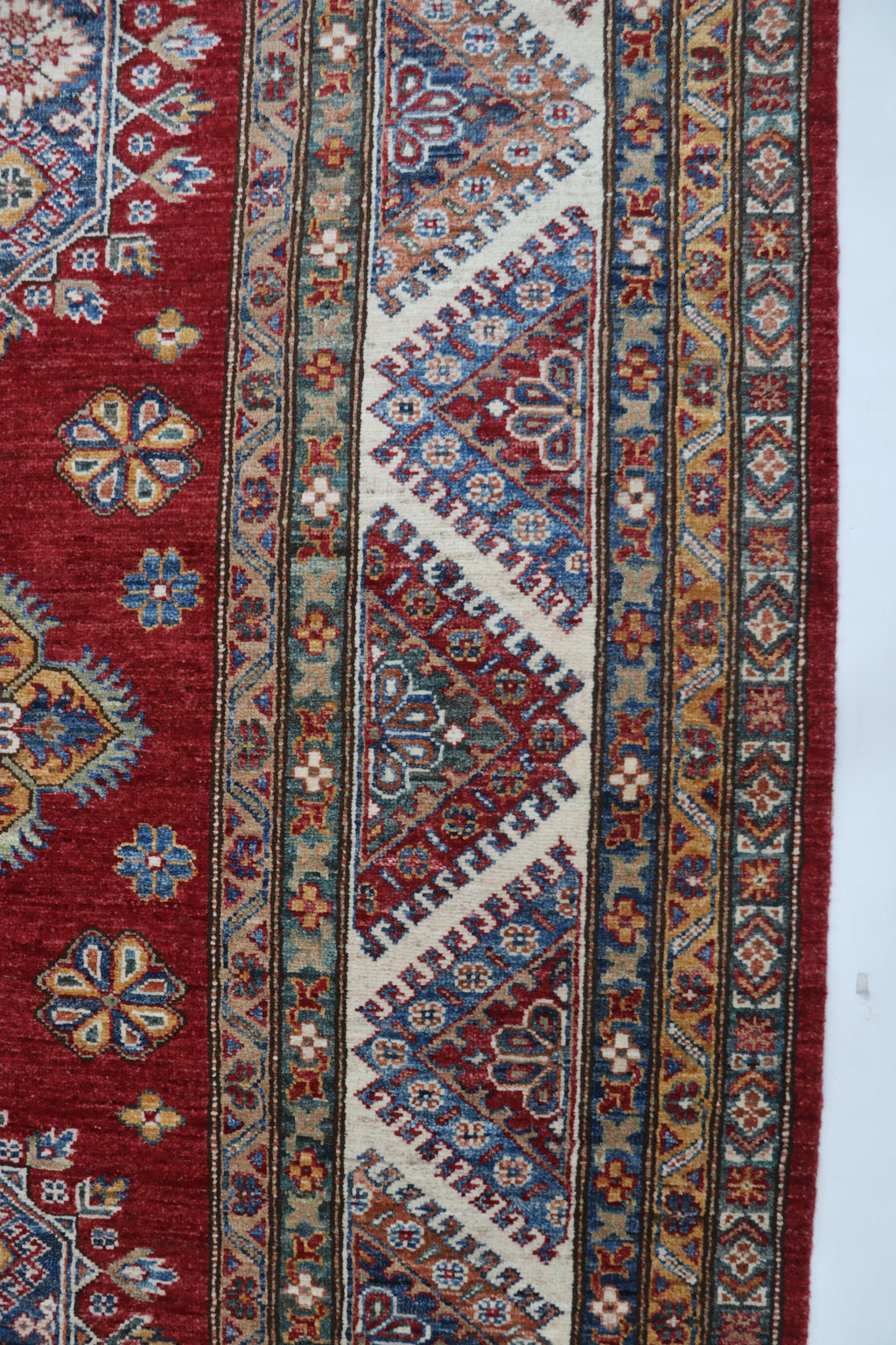8x10 Red Super Kazak Geometric Area Rug | Handmade Wool & Cotton Rug