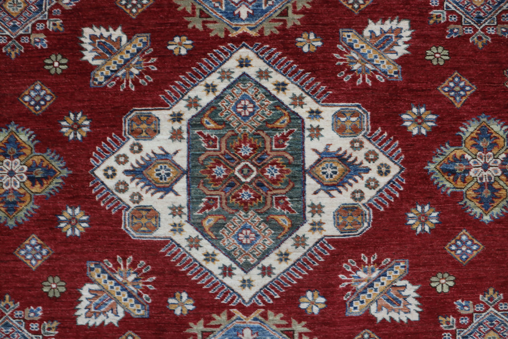 8x10 Red Super Kazak Geometric Area Rug | Handmade Wool & Cotton Rug