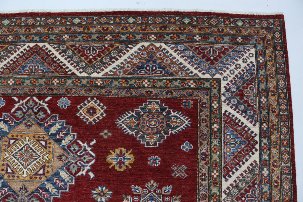 8x10 Red Super Kazak Geometric Area Rug | Handmade Wool & Cotton Rug