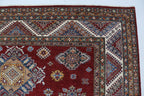 8x10 Red Super Kazak Geometric Area Rug | Handmade Wool & Cotton Rug