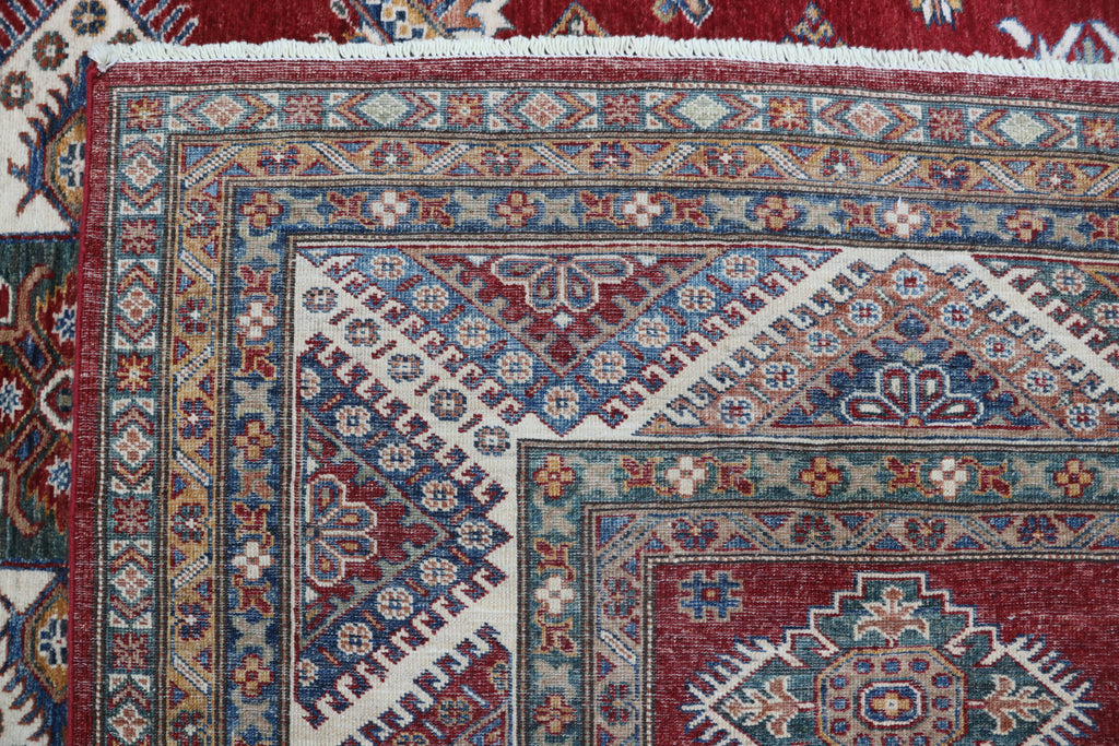 8x10 Red Super Kazak Geometric Area Rug | Handmade Wool & Cotton Rug