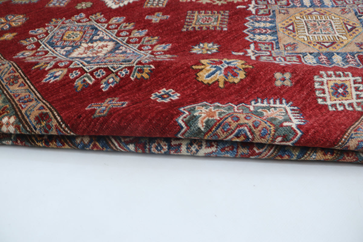 8x10 Red Super Kazak Geometric Area Rug | Handmade Wool & Cotton Rug