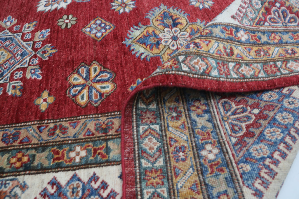 8x10 Red Super Kazak Geometric Area Rug | Handmade Wool & Cotton Rug