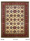 8x10 beige Super Kazak geometric handmade wool and cotton area rug with vegetable dyeing