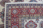 8x10 Beige Super Kazak Geometric Area Rug | Handmade Wool & Cotton Rug
