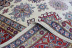 8x10 Beige Super Kazak Geometric Area Rug | Handmade Wool & Cotton Rug