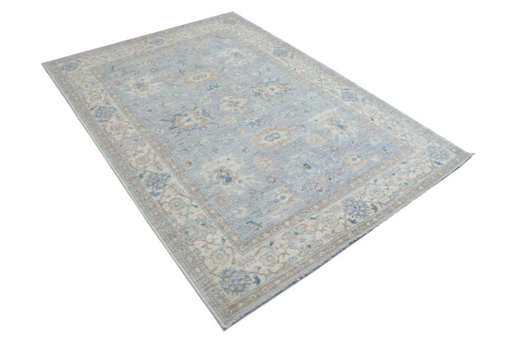 5x7 Oshak Area Rug | Handmade Wool Rug | Blue Gray Turkish Traditional Rug